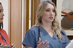 Girlsway Sexy Greenhorn Nurse With Obese Knockers Has A Wet Cum-hole Formation With Her Superior