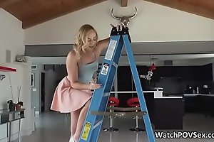 Deep close up anal with girlfriend unaffected by ladder