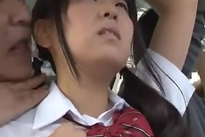 youthful jap schoolgirl is seduced by daddy in bus
